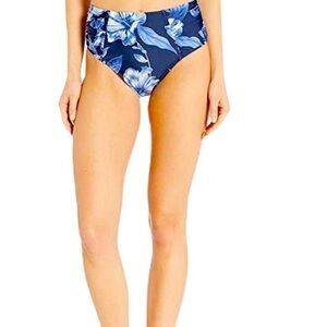 NEW La Blanca Blue Ombre Floral High-Rise Pant Bottoms Moon/Coral Multi Swim